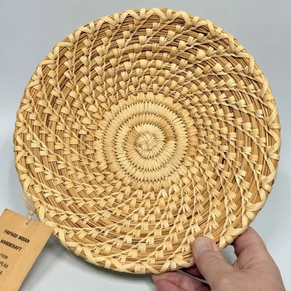 Vintage Papago Indian Shallow Grass Basket Tray Bowl Kitt Peak Arizona 9